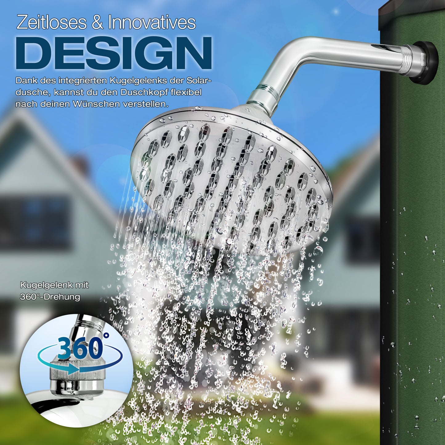 tillvex® Solardusche 20 - 60 Liter inkl. Abdeckung Solar Gartendusche Solar für draußen Pooldusche Komplettset warmes Wasser Camping ohne Stromanschluss mit Wasserhahn Gartenschlauch-Anschluss