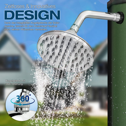 tillvex® Solardusche 20 - 60 Liter inkl. Abdeckung Solar Gartendusche Solar für draußen Pooldusche Komplettset warmes Wasser Camping ohne Stromanschluss mit Wasserhahn Gartenschlauch-Anschluss