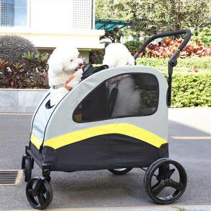 XXL faltbarer Hunde-Kinderwagen mit 4 Rädern, extra großer Kinderwagen mit abnehmbarer Trennwand, nur für einen großen Hund geeignet, Haustier-Reisekinderwagen, Hunde-Kinderwagen, Haustier-Jogger, Reise-Wagen, ein-Klick-Faltung, verstellbarer Griff, geeig