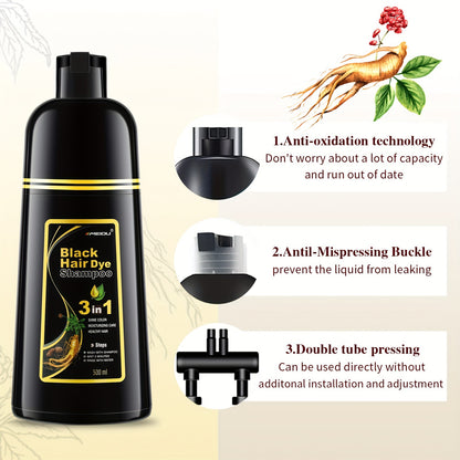 Schwarzes Haarfarbe-Shampoo für graue Haare – Sofortige Farbgebung in Minuten, natürliche  langanhaltende Tönung. Shampoo-Farbtoner für Männer  Frauen, 500 ml