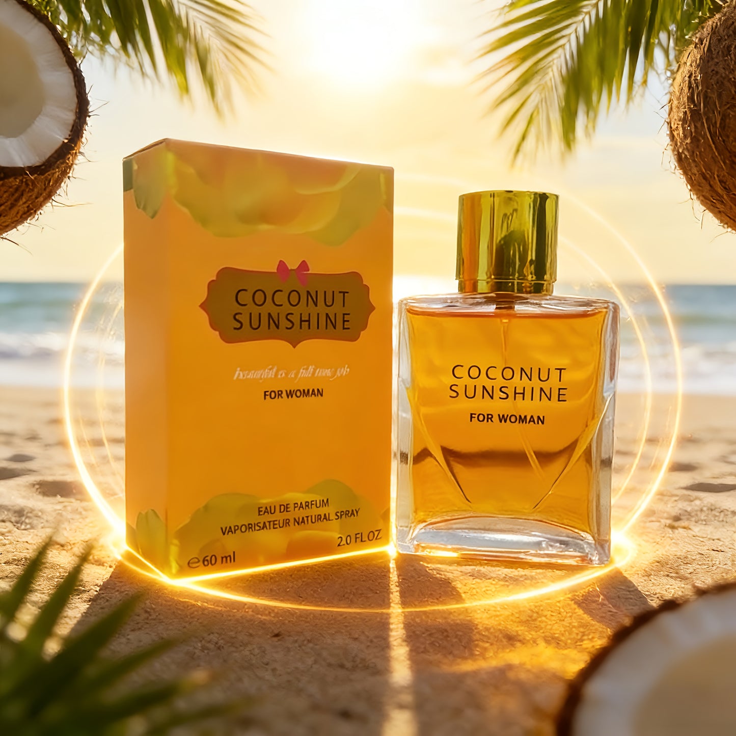 COCONUT SUNSHINE Eau De Parfum für Damen - Tropischer Kokosnuss- und Blumenduft mit Vanille, für den täglichen Gebrauch und Urlaub, Sommerparfüm in einer sonnenhellgelben Flasche