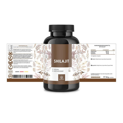 NATURALKRAFT® Premium Shilajit Kapseln – Hochdosiert mit 1300mg pro Tagesdosis, 650mg Fulvinsäure und 156mg Huminsäure, das Original aus dem Himalaya, vegan & laborgeprüft, 180 Kapseln