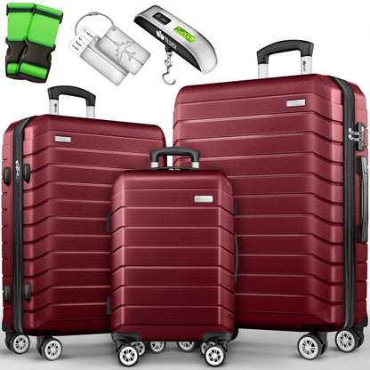 tillvex® Reisekoffer Set + Gepäckwaage, Koffergurte & Kofferanhänger | Kofferset 4 Rollen | Trolley Gepäck Koffer TSA Schloss | Hartschalenkofferset