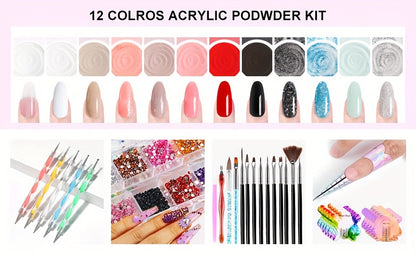 Nagelstudio-Set mit Nagelmaschine  Lampe – Nagelset inklusive Acrylpulver, Nageldefekte, Nagelkunst-Zubehör, Gel-Design – Komplettset für Zuhause  Salon
