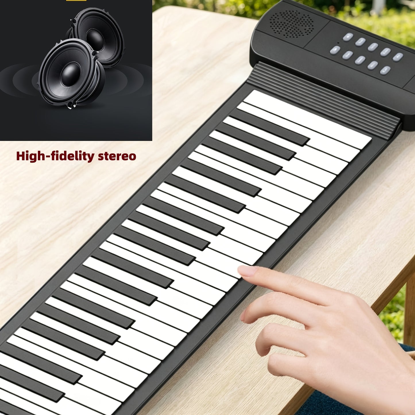 49-Tasten-Ausklapfklavier tragbares multifunktionales faltbares Aufrollklavier Mini-Keyboard Aufrollklavier einfaches Klavier ausrollbare Tastatur schwarzes Klavier Reise-Keyboard HiFi-Sound Kopfhöreranschluss leises Üben intelligentes Digital-Keyboard