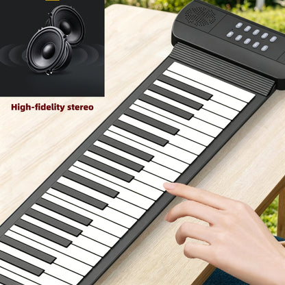 49-Tasten-Ausklapfklavier tragbares multifunktionales faltbares Aufrollklavier Mini-Keyboard Aufrollklavier einfaches Klavier ausrollbare Tastatur schwarzes Klavier Reise-Keyboard HiFi-Sound Kopfhöreranschluss leises Üben intelligentes Digital-Keyboard