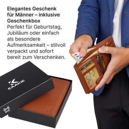 Leder Geldbörse Herren Portemonnaie RFID Hochformat Geldbeutel Echtleder Cognac