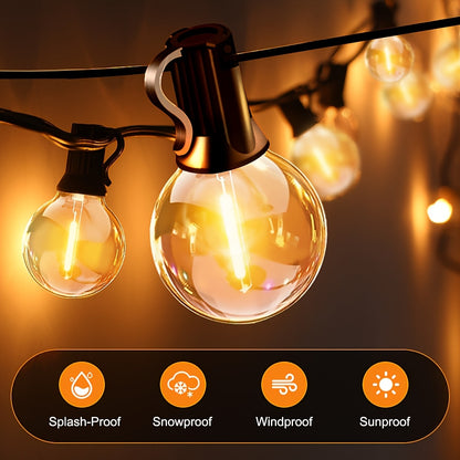 7m/9,5m/10m/12m/15,5m/17,25m G40 LED Solar-Lichterkette für den Außenbereich mit Fernbedienung, 8 Beleuchtungsmodi, IP65 Kunststoffbirne für Partys, Hochzeiten, Innen- & Außenbereich
