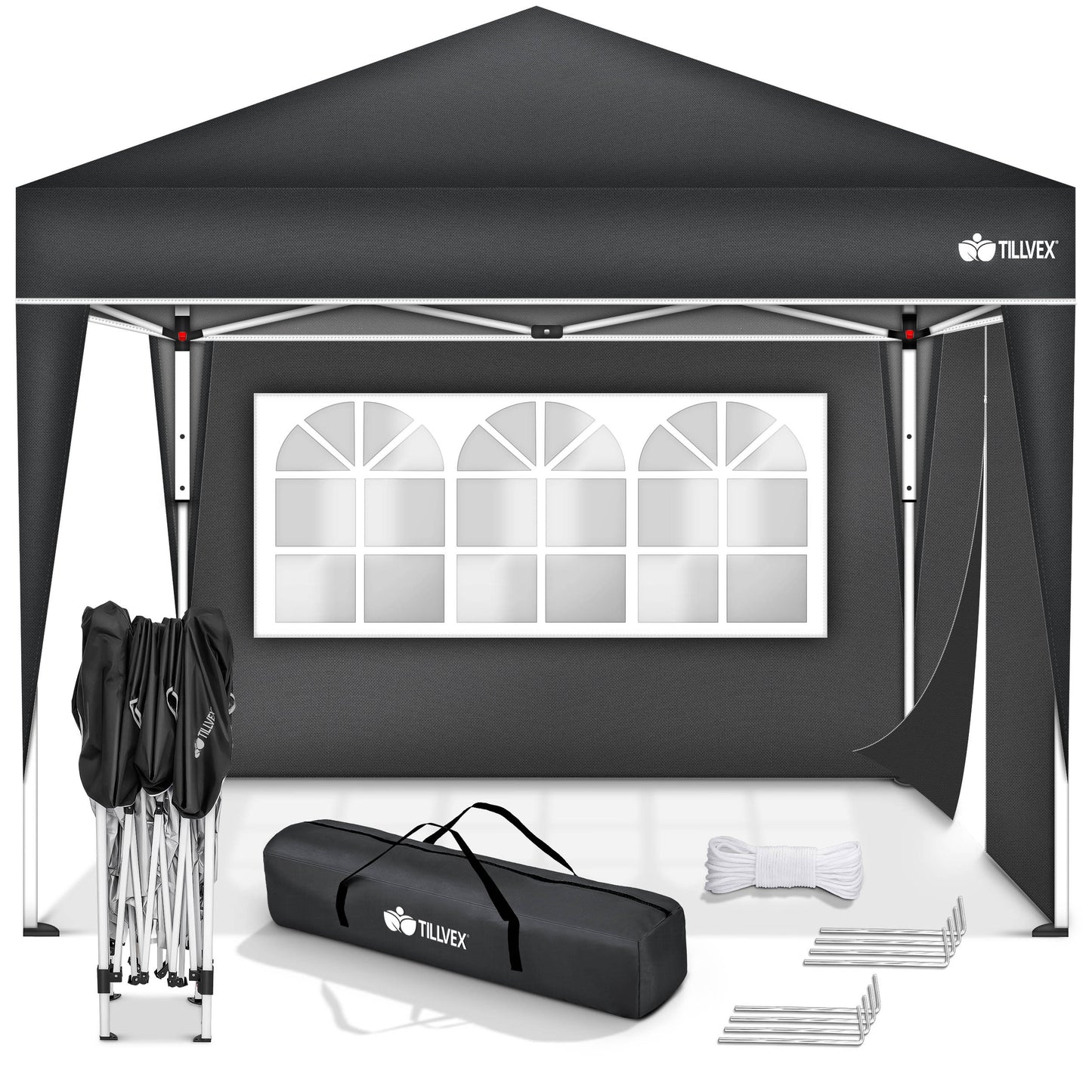 tillvex® Pavillon 3x3m Faltbar + 4er Set Sandsäcke | Pop-Up Faltpavillon Wasserdicht Stabil & Höhenverstellbar | Gartenzelt UV Schutz 50+ | Partyzelt Winterfest mit Tasche für Draußen Garten Camping