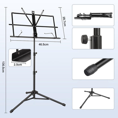 Tragbarer Notenständer mit verstellbarer Höhe & Winkel  zusammenklappbarem Stativ - Faltbarer Notenhalter für Musiker, Sänger - mit Tragetasche für Zuhause, Studio & Live-Auftritte - Ideal für Notenblätter, Liedtextanzeigen, Tabulaturen