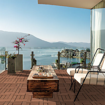 1M² WPC Terrassenfliesen 30X30Cm/60X30Cm UV-beständig für Garten und Balkon /Braun/Tek /Dunkelbraun Geeignet für den Innen- und Außenbereich Wasserdichte Bodenbeläge für Balkon und Terrasse Barfuß Leicht zu montierende Klickfliesen Set mit Drainagefunktio