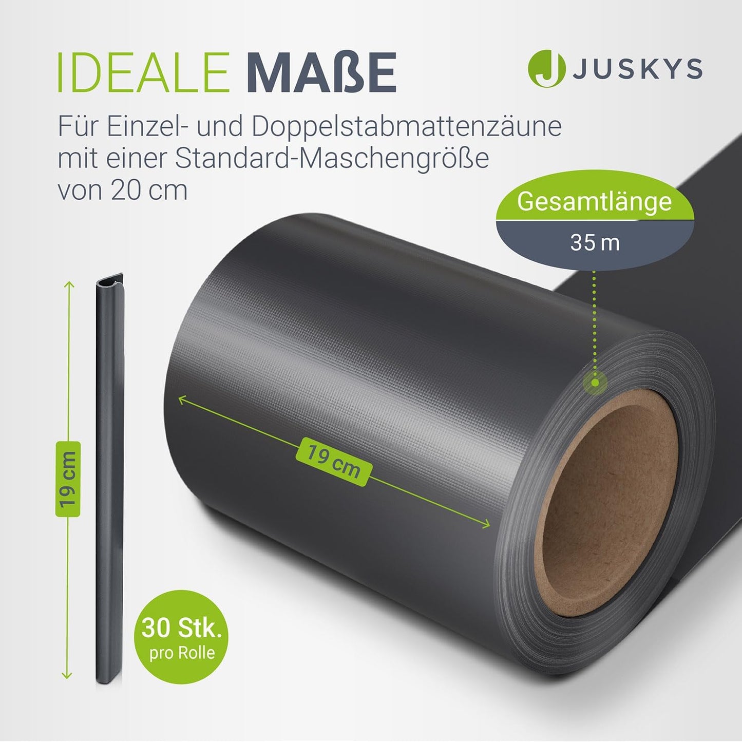 PVC Sichtschutzstreifen Doppelstabmatten Zaun 4er Set - 4 Rollen á 35m x 19cm - 120 Befestigungsclips - Zaunfolie Sichtschutz Windschutz - anthrazit