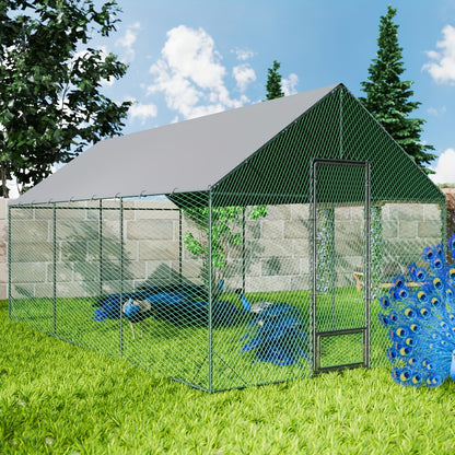 Vogelhaus für den Außenbereich mit großem Freilaufhühnerstall, umgeben von einem Zaun mit UV-Sonnenschutzabdeckung, Hühnerkäfig mit verzinktem Stahlrahmen, geeignet für die Aufzucht von Vögeln  Kaninchen