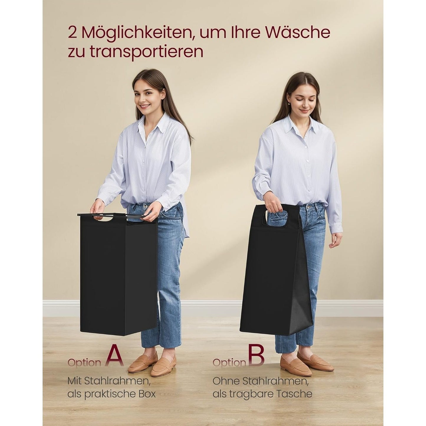 Wäschekorb 2 Fächer, Aufbewahrungsbox，Organizer faltbar, Wäschesammler mit Ablage, Wäschebox, Ordnungssystem Kleiderschrank，2 x 46 L, fur Weihnachts geschenke