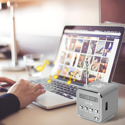 Kabelloser Lautsprecher mit UKW-Radio und LED-Hintergrundbeleuchtung, RETOO TechPro, tragbarer Mini-MP3-Player mit MicroSD-Kartenleser und USB-Anschluss, kompakter Lautsprecher mit integrierter Antenne und Akku, 3,5-mm-Klinkenanschluss für Kopfhörer, USB-