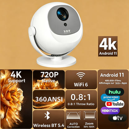 XGODY Projektor Android 11 Gimbal 5GO, Dual Wifi6, 350ANSI Helligkeit, native 1280*720P & 4K-Unterstützung, tragbarer Mini-Heimkino-Projektor