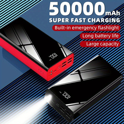 Eine 50000mAh Powerbank mit 22,5W superschnellem Laden und Digitalanzeige, ideal für Outdoor-Reisen und Camping. Dieses Hochleistungs-Akku-Set unterstützt das Schnellladen und ist kompatibel mit iPhone- und Android-Geräten.