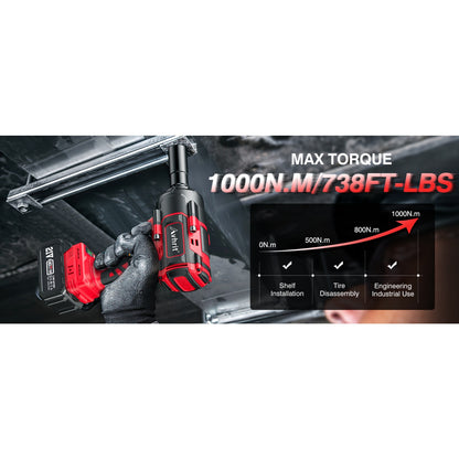 Avhrit Akku-Schlagschrauber 1000 N.m (738 Ft-lbs), mit 2× 4000mAh Akkus, Akku-Schlagschrauber 1/2 Zoll, Hochdrehmoment-Schlagschrauber mit 4× Schlagschrauber-Stecknüssen für verschiedene Schraubenwechsel, DIY, Schraubenanpassung