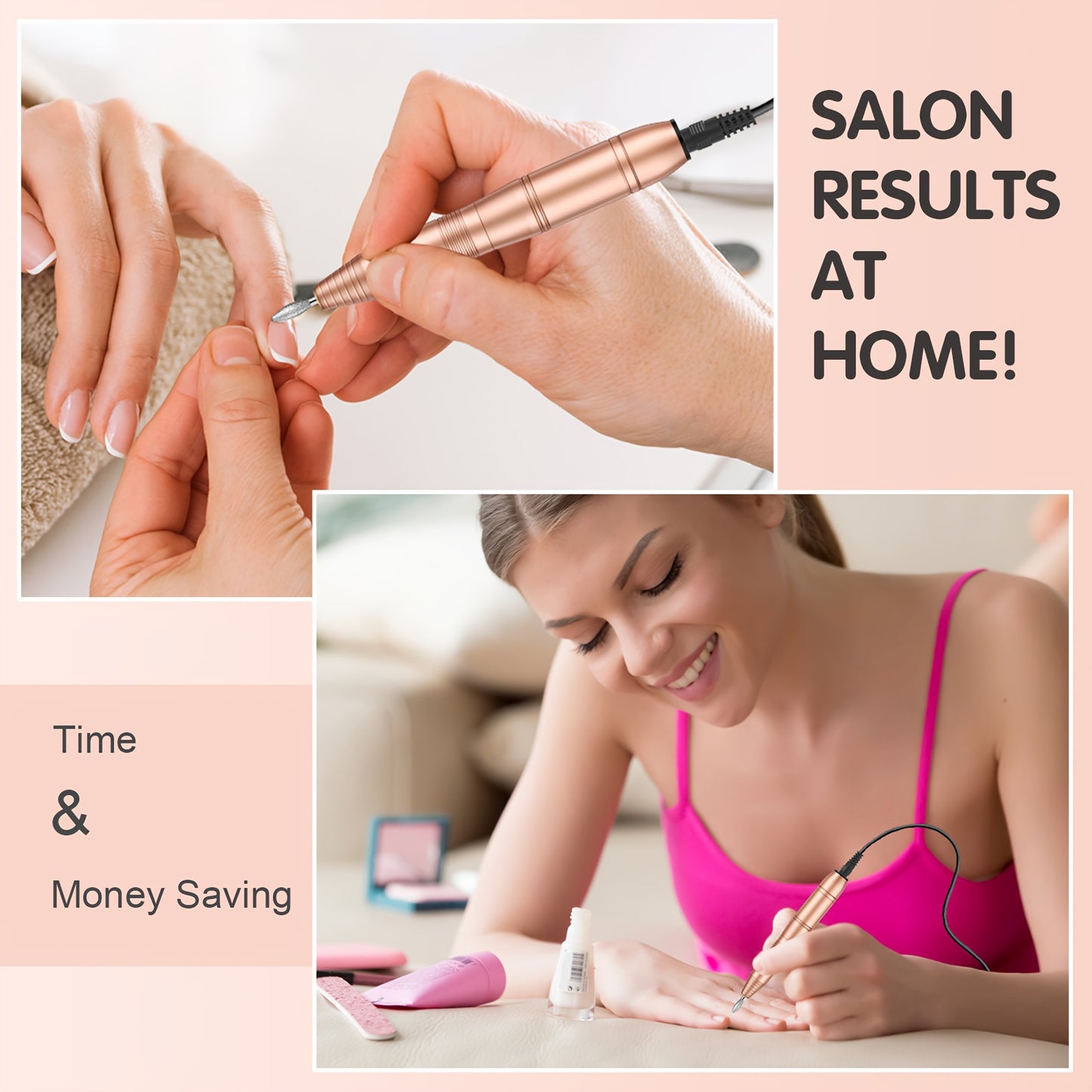 Elektrischer Nagelbohrer-Set mit 20.000 U/min, USB-betrieben, inklusive Schleifringen  Wechselköpfen, geeignet für Salon-Qualität Nageldesign  Nagelkunst-Enthusiasten (Pink/Gold)