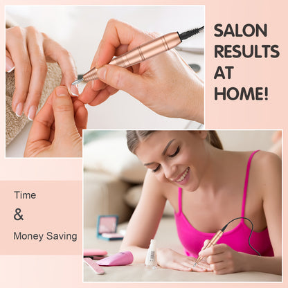 Elektrischer Nagelbohrer-Set mit 20.000 U/min, USB-betrieben, inklusive Schleifringen  Wechselköpfen, geeignet für Salon-Qualität Nageldesign  Nagelkunst-Enthusiasten (Pink/Gold)