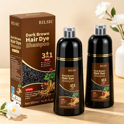 2 Stk. Dunkelbraunes Haarfärbendes Shampoo 3-in-1, Natürliche Kräuterformel Haarfarb-Shampoo deckt 100 % weißes Haar ab für Damen  Herren, Langanhaltendes dunkelbraunes Haarfarb-Shampoo für Farben in Minuten, Instant Champu Para Canas 16.9fl.oz