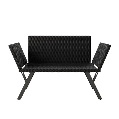 Multifunktionsbank Calvia Schwarz/Grau/Creme - klappbare Sonnenliege mit wetterfestem Polyrattan, Gartenbank mit 240 kg Belastbarkeit