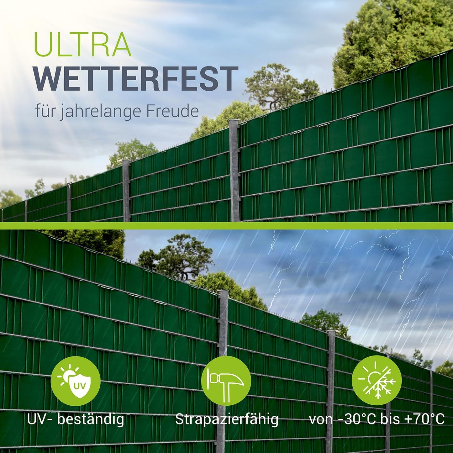 PVC Sichtschutzstreifen Doppelstabmatten Zaun 4er Set - 4 Rollen á 35m x 19cm - 120 Befestigungsclips - Zaunfolie Sichtschutz Windschutz - anthrazit
