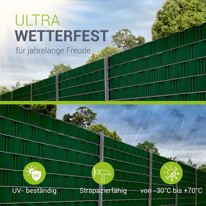 PVC Sichtschutzstreifen Doppelstabmatten Zaun 4er Set - 4 Rollen á 35m x 19cm - 120 Befestigungsclips - Zaunfolie Sichtschutz Windschutz - anthrazit