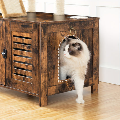 Katzenbaum, Katzenklo mit Schiebetür, Katzenhaus aus Holz mit Katzenbaum, Versteckte Katzenkloschränke, Integrierte Katzenmöbel für Innenräume, Multifunktionale Katzenvilla, 60 x 48 x 115 cm