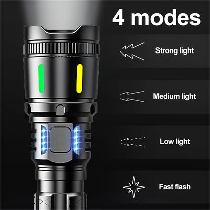 1 Stk. Leistungsstarke Wiederaufladbare Taschenlampe, Hohe Lumen, 4 Beleuchtungsmodi, LED Zoom-Taschenlampe, Handheld-Notfall-Taschenlampe aus Aluminiumlegierung mit Elektronischer Anzeige, Für Geschäftsnotfälle, Angeln, Camping, Erkundung, Jagd, Wandern