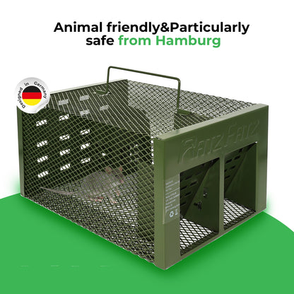 RatzFatz MTBSL30G Lebendfalle Mausefalle, mit Doppeltür, aus Stahl und Eisen,302215cm, für Wühlmäuse, Hamster, Meerschweinchen, Mäuse, Ratten