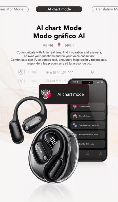 MINISO MS190 AI Neue Übersetzungskopfhörer für 135 Sprachen Gesicht zu Gesicht-Echtzeit-Übersetzung, drahtlose Technologie, offenes OWS-Sport-Design, lange Lebensdauer, Reise-Kopfhörer, modische Kopfhörer, Schallisolierung, drahtlose Kopfhörer, Sprachlern