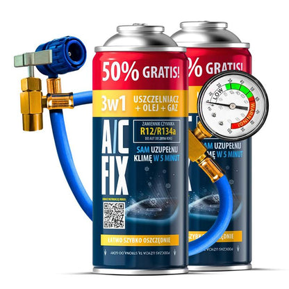 2x 3-in-1 R134a-Kältemittel für Klimaanlage + Manometer-Schlauch, DIY-Auto-Klimaanlagen-Aufpump-Set, Öl, Dichtmittel, wiederverwendbarer Kanister, Selbstbedienung-Auto-Klimaanlage, kompatibel mit Fahrzeugen von 1994-2016, breite Kompatibilität mit Fahrzeu