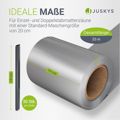 PVC Sichtschutzstreifen Doppelstabmatten Zaun 4er Set - 4 Rollen á 35m x 19cm - 120 Befestigungsclips - Zaunfolie Sichtschutz Windschutz - anthrazit