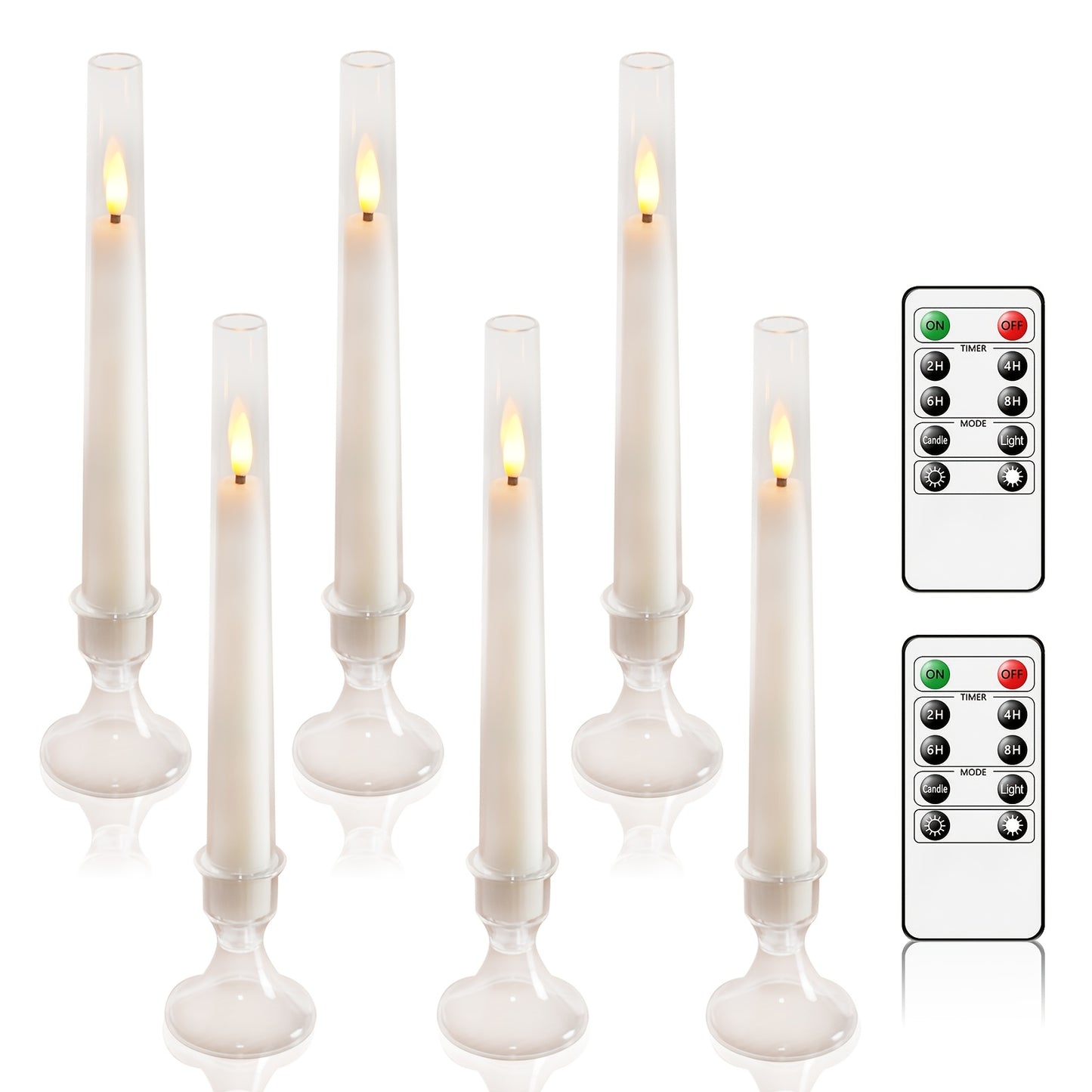 Schaffen Sie eine Atmosphäre mit sechs batteriebetriebenen Acrylkerzen mit ferngesteuerter Halterung. Diese sicheren und langlebigen Kerzen sind ideal für Hochzeiten, Bars, Cafés, Einzelhandelsschränke, romantische Valentinstags-Dekos und einladende Wohnr