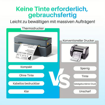 PL80E Kabelloser Kurieretikettendrucker - Tintenfrei, sofort einsatzbereit, 10,16 x 15,24 cm Kurieretikettendruck, Universal für Handy und Computer, für Kleinunternehmen Logistik, inklusive 50 Blatt Testpapier