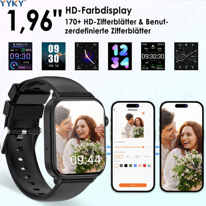 2026 Neue Smartwatch: 4,98cm IPS Display, 340mAh Akku mit langer Laufzeit, BT 5.0 Anrufe, Multi-Sport-Modi, Menstruations- & Temperaturüberwachung, Wettervorhersage, Sprachassistent/SOS-Funktion, Magnetisches Aufladen, Fitness Tracker Uhr für Android & iO