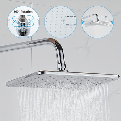 Regendusche-Set Chrom Badezimmer Duschsystem, Edelstahl-Duschzubehör, Rechteckige Deckenbrause und 3 Strahldüsen Handbrause, Duschmischer-Kombi-Kit für Bad mit Heiß- und Kaltwasser, Chrom