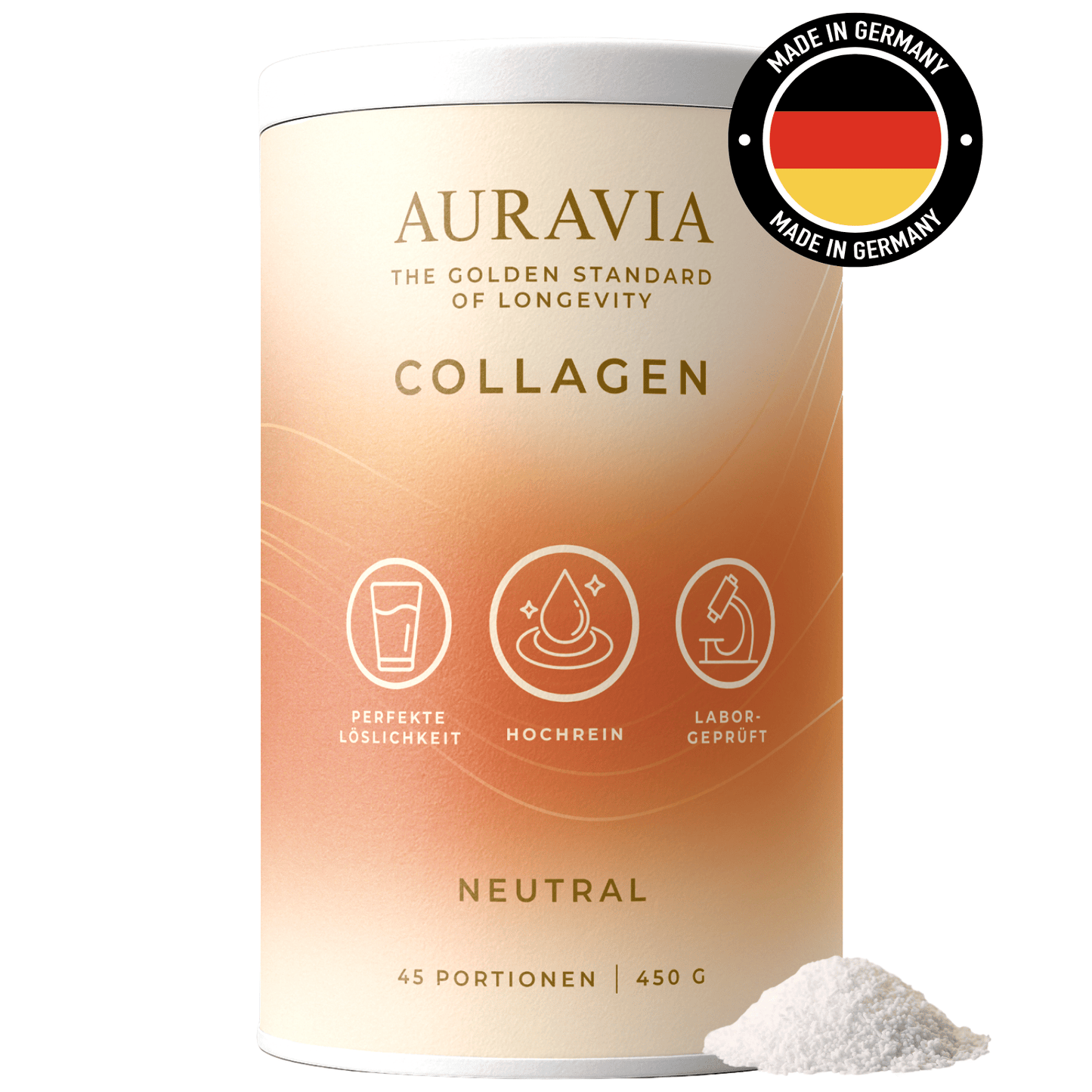 AURAVIA® Kollagen Pulver 450 g - Collagen Hydrolysat aus Weiderind Typ 1,2 & 3 - Collagen Pulver- Kollagenpulver hochdosiert ohne Plastiklöffel – made in Germany - Geschmacksneutral
