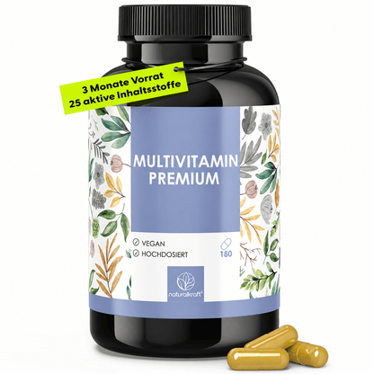 NATURALKRAFT® Premium Multivitamin – Hochdosierter A-Z Komplex 180 vegane Kapseln mit essenziellen Vitaminen und Mineralstoffen, darunter Vitamin C, D3, B12, Zink, Magnesium und OPC - Laborgeprüft
