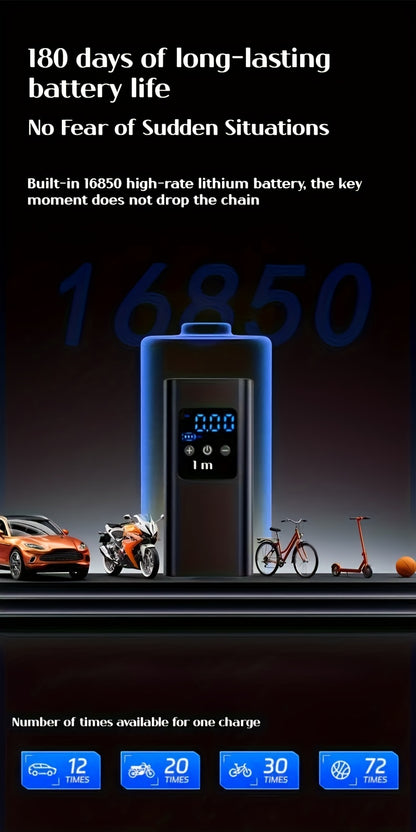 Tavaler Luftpumpe I50PSI Elektrischer Kompressor Tragbare Fahrradpumpe Mini-Reifenpumpe mit digitalem LED-Display LED-Licht wiederaufladbarer Li-Ion für alle Fahrräder Motorräder  Autos
