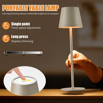 Kabellose Tischlampe LED Schreibtischlampe, 6000mAh wiederaufladbar, Touch-Nachtlicht IPX7, drahtlos, minimalistisches Design für Restaurant/Schlafzimmer/Outdoor
