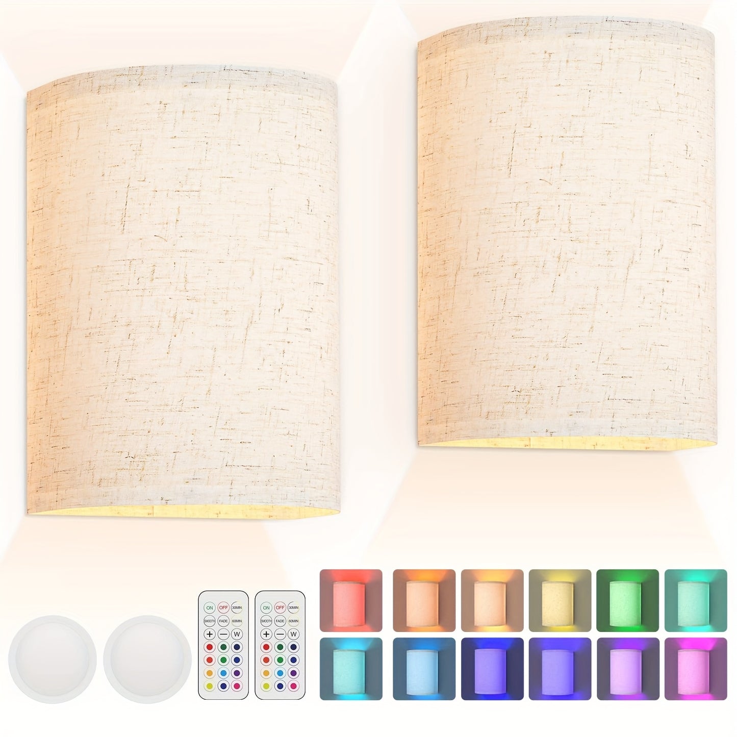 Set mit 2 RGBW Wandleuchten mit 16 Farben, Fernbedienung, Batteriebetrieb, Magnetmontage, ideal für Schlafzimmer und Wohnzimmer (Batterien nicht enthalten)