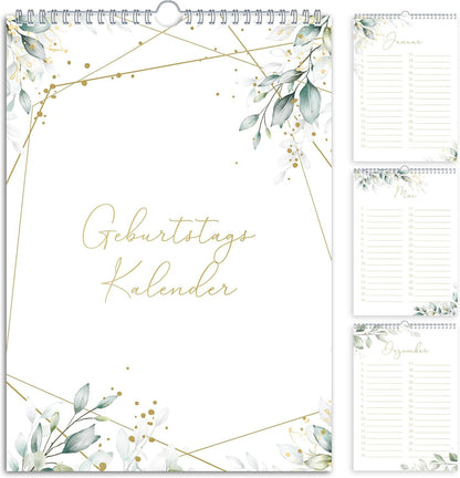 Geburtstagskalender undatiert Geburtstagsplaner Wandkalender A5 immerwährend Jahresunabhängig Kalender Geburtstagsübersicht zum Aufhängen Eukalyptus Design Grün Blätter