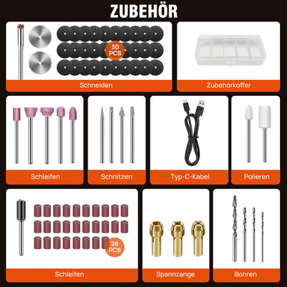 Rotationswerkzeug Akku Multifunktionswerkzeug, 5-Gang Graviergerät, Mini Elektrischer Gravierstift mit 80 Multifunktionswerkzeug Zubehör zum Gravieren, Bohren, Schleifen, Gravieren, Polieren, Sauber