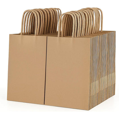Geschenkset für Sie/Ihn, 100 Kraftpapier-Geschenktüten mit Griffen, geeignet für Halloween, Partys, Einzelhandel und Geschenkverpackung