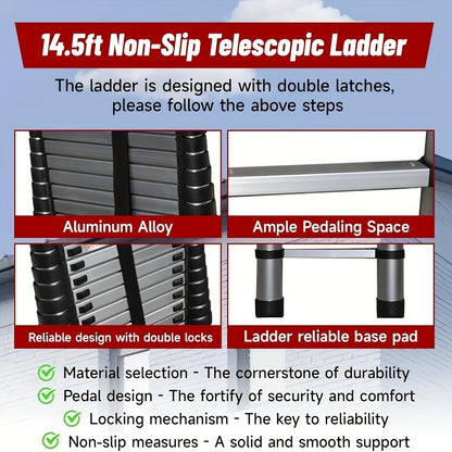 150kg Edelstahl Leiter, 4.4m 3.8m 3.2m 2.6m Teleskop Faltleiter, Tragbare Sicherheitsleiter, Geeignet für Renovierungsleiter für Zuhause, Stufenleiter Faltbar, Tragbare Leiter, Gartenbeschneidungs Zugang, Verstellbare Stufenleiter