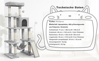 Costoffs Kratzbaum 160cm Stabiler Katzenkratzbaum Katzenbaum mit Katzenhöhlen und Plattformen Spielhaus für Katzen