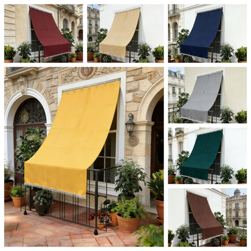 Klassischer einfarbiger Outdoor-Vorhang, Sonnenschutz-Vorhang, atmungsaktives, hochdichtes Polyester, dekorative Quastenbesatz, Vorhang mit Ösen im nordischen Stil für Terrasse, Veranda, Balkon, Eingangsbereich