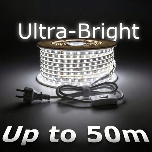 Superhelle AC 220V 230V LED Streifen Lichter | 120 LEDs/m LED Band Klebeband, LED Tape für Außenbereich, Weiß oder Warmweiß für Küche, Garten, Heim Raum Dekoration, Innenbeleuchtung mit EU Stecker | Marke: SETONR, Nicht ferngesteuert